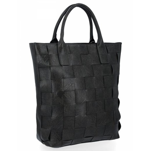 Shopper bag Phil czarna na ramię bez dodatków ze skóry ekologicznej na wakacje duża 
