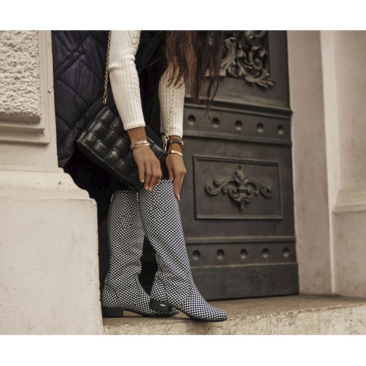 kozaki - skóra naturalna - model 160 - kolor czarno-białe kwadraty Zapato 38 promocja zapato.com.pl