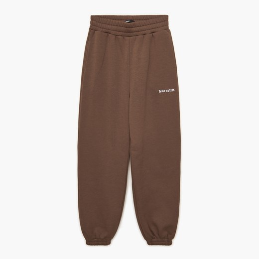 Cropp - Dresowe joggery z wysokim stanem - Brązowy Cropp M Cropp