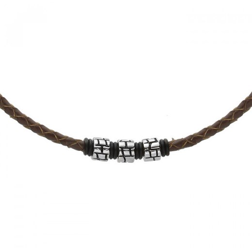 Męski naszyjnik brązowy rzemień z beadsami ze sklepu manoki.pl w kategorii Naszyjniki męskie - zdjęcie 126521772