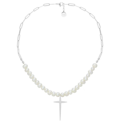 Naszyjnik perły z łańcuchem i krzyżem stal szlachetna ze sklepu manoki.pl w kategorii Naszyjniki - zdjęcie 126521893