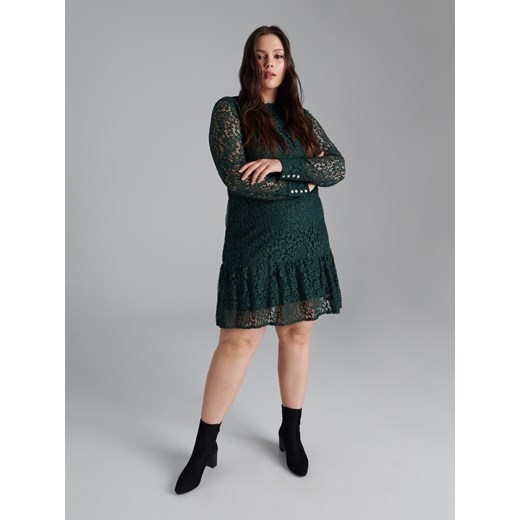 Sinsay - Koronkowa sukienka mini - Khaki Sinsay XL Sinsay