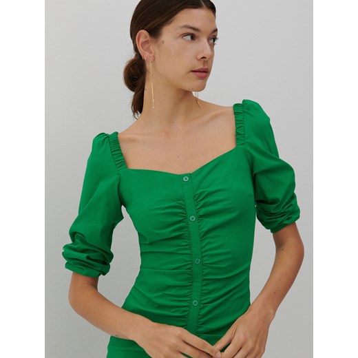 Reserved - Sukienka z marszczeniem - Zielony Reserved S Reserved