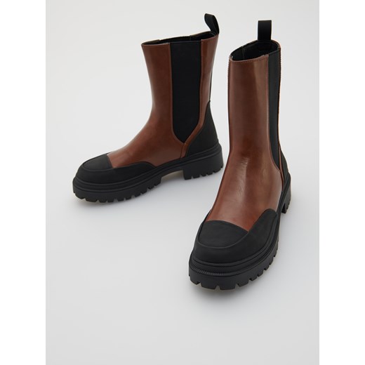 Reserved - Botki z łączonych materiałów - Brązowy Reserved 40 Reserved