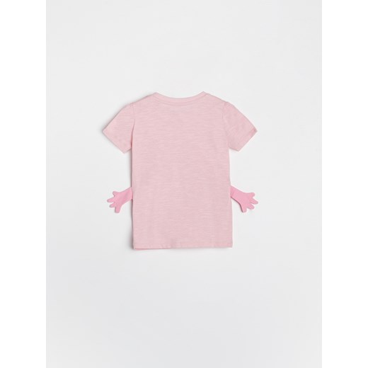Reserved - Bawełniany t-shirt z aplikacją i nadrukiem - Różowy Reserved 86 okazja Reserved