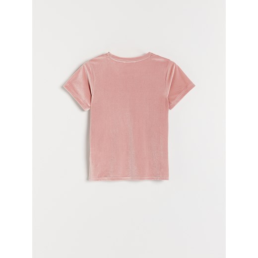 Reserved - Welurowy t-shirt z nadrukiem - Różowy Reserved 116 Reserved
