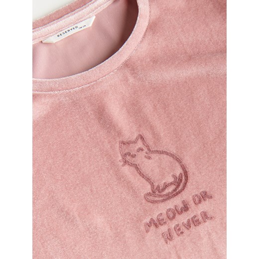 Reserved - Welurowy t-shirt z nadrukiem - Różowy Reserved 164 Reserved
