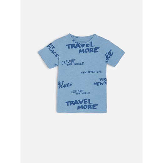 Reserved - Bawełniany t-shirt z napisami - Niebieski Reserved 158 Reserved promocyjna cena