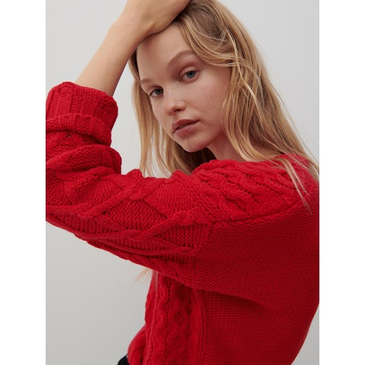 Reserved - Sweter o warkoczowym splocie - Czerwony Reserved L Reserved
