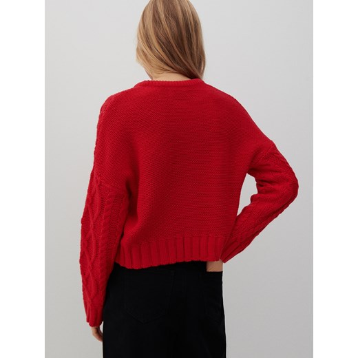 Reserved - Sweter o warkoczowym splocie - Czerwony Reserved S Reserved