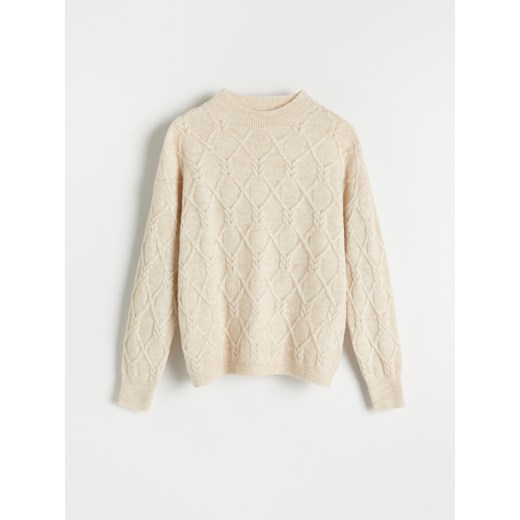 Reserved - Sweter z ozdobnym splotem - Kremowy Reserved S Reserved