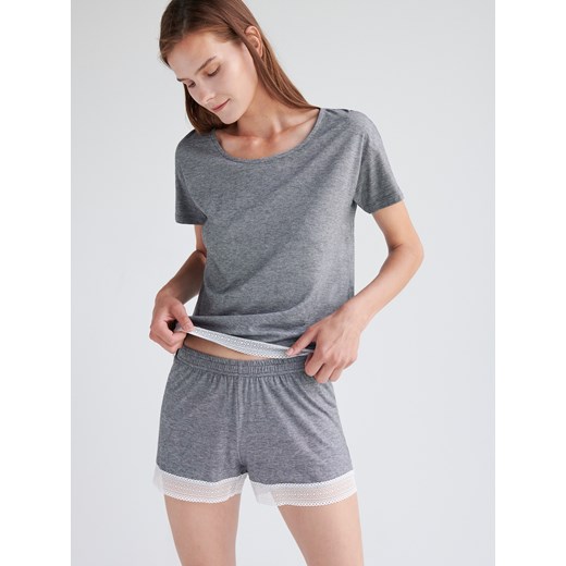Reserved - Piżama z szortami z bawełny organicznej - Czarny Reserved S promocyjna cena Reserved