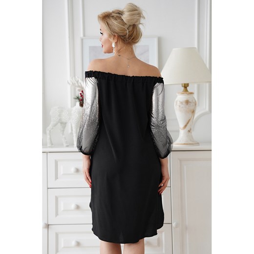 Czarna sukienka hiszpanka ze srebrnymi rękawami - MARITA, Rozmiar - 2 (42/44) 4 (46/48) Sklep XL-KA
