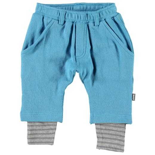Imps&Elfs - turkusowe spodnie z legginsami groshki niebieski cienkie
