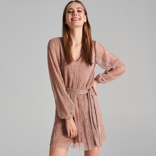 Sinsay - Sukienka mini z wiązaniem - Beżowy Sinsay L Sinsay