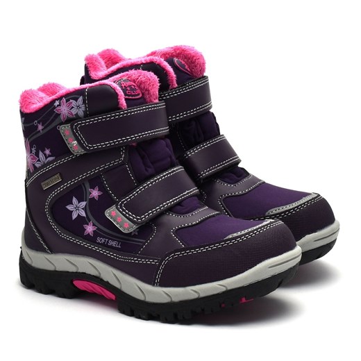 Granatowe buty zimowe dziecięce American Club na rzepy na zimę 