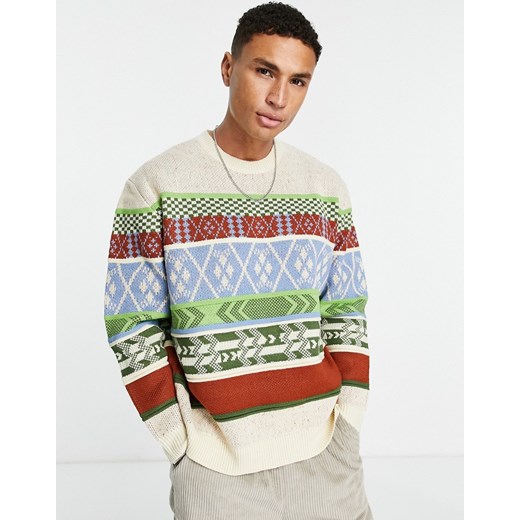 ASOS DESIGN – Świąteczny dzianinowy sweter z blokami kolorów w skandynawski L Asos Poland