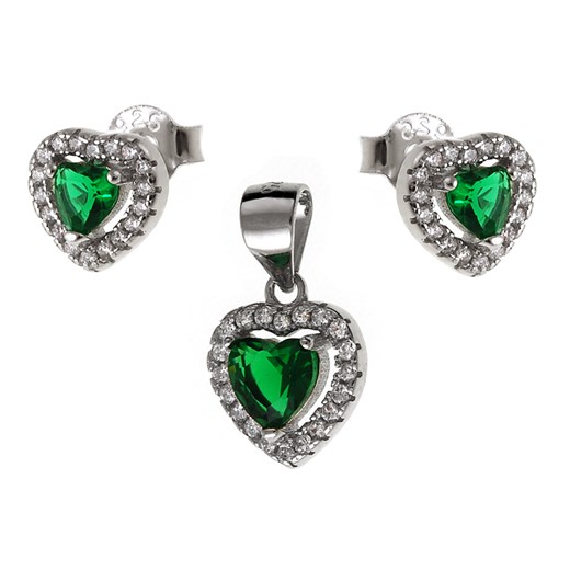 Komplet srebrny zielone serca z0704- 2,5g. Falana Falana