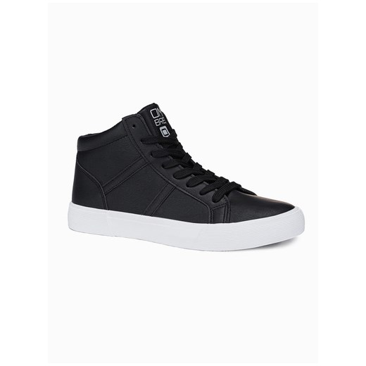 Buty męskie sneakersy za kostkę z kontrastową podeszwą - czarne V6 OM-FOTH-0124 ze sklepu ombre w kategorii Trampki męskie - zdjęcie 126861080