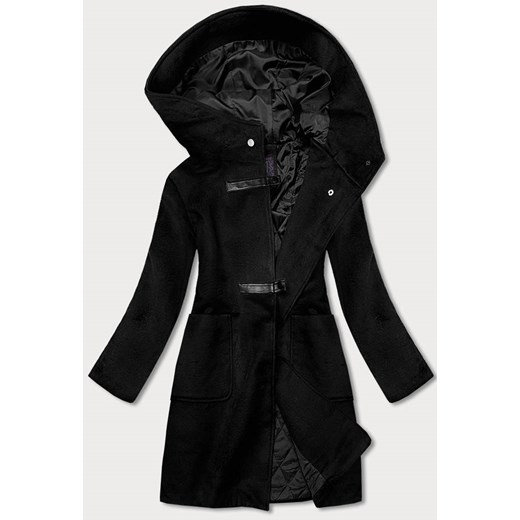 Krótki damski płaszcz z kapturem czarny (gsq2311) ze sklepu goodlookin.pl w kategorii Płaszcze damskie - zdjęcie 126893900