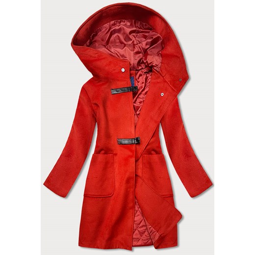 Krótki damski płaszcz z kapturem czerwony (gsq2311) ze sklepu goodlookin.pl w kategorii Płaszcze damskie - zdjęcie 126893902