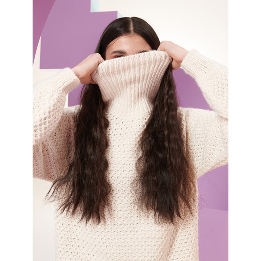 Cropp - Sweter z szerokim golfem - Kremowy Cropp XS Cropp
