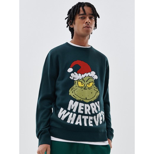 Cropp - Sweter z motywem świątecznym Grinch - Zielony Cropp XXL Cropp