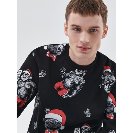 Cropp - Bluza ze świątecznym nadrukiem - Czarny Cropp XS Cropp