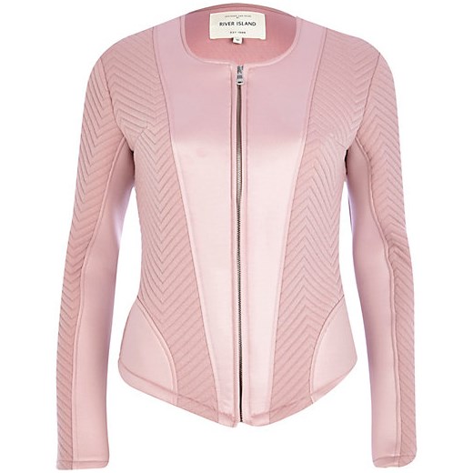 Light pink textured jersey jacket river-island bezowy kurtki