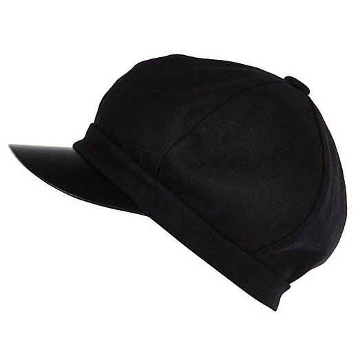 Black leather-look peak baker boy hat river-island czarny skórzane