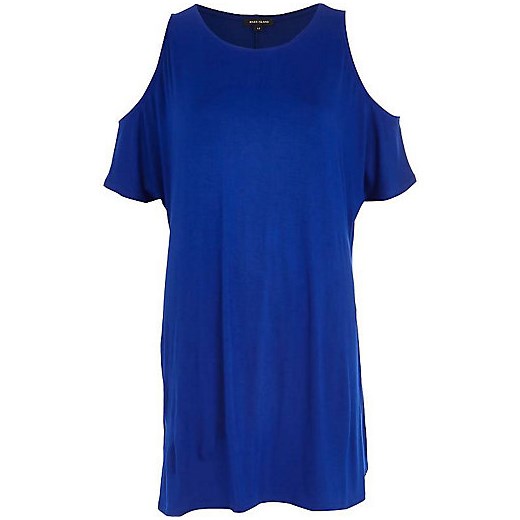 Blue cold shoulder t-shirt dress river-island niebieski t-shirty