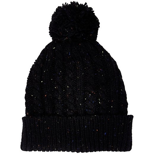 Black neppy cable knit beanie hat river-island czarny beanie