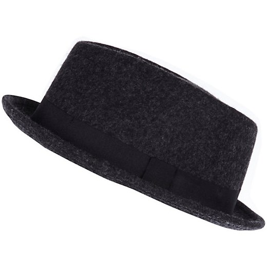 Dark grey melton bowler hat river-island czarny 