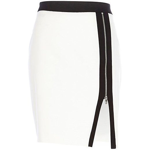 White zip front pencil skirt river-island czarny spódnica