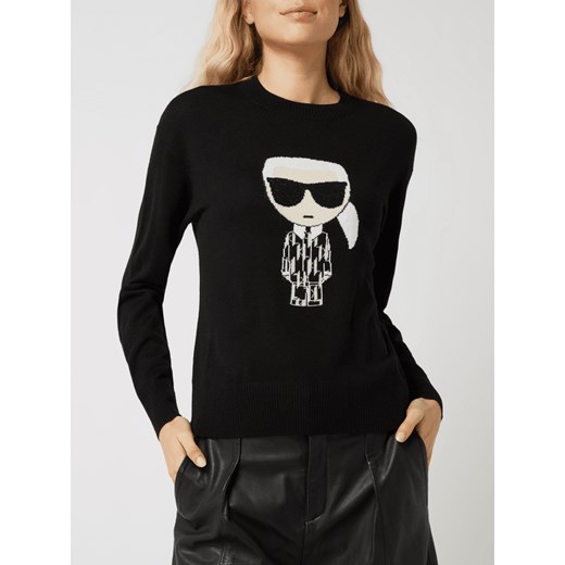 Sweter damski Karl Lagerfeld wełniany z okrągłym dekoltem 