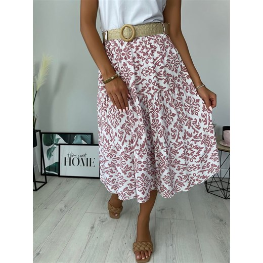 Biała Spódnica w Różowy Wzór 6359-414-A Modnakiecka.pl 42 okazja ModnaKiecka.pl