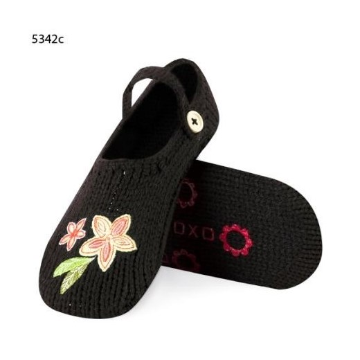 Kapcie damskie SOXO dziane z kwiatkami i motylkami - czarny,szary,różowy,zielony sklep-soxo czarny akryl