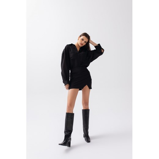 Spódniczka mini w kolorze czarnym z drapowaniem - LORIENT XS Marsala