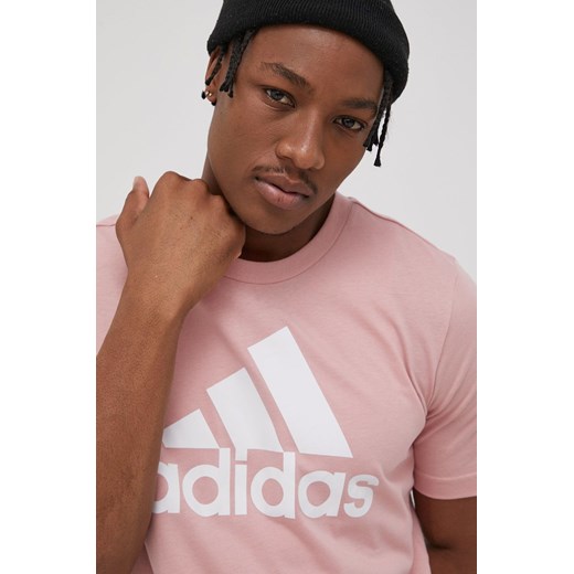 Adidas t-shirt męski w nadruki różowy z krótkim rękawem 