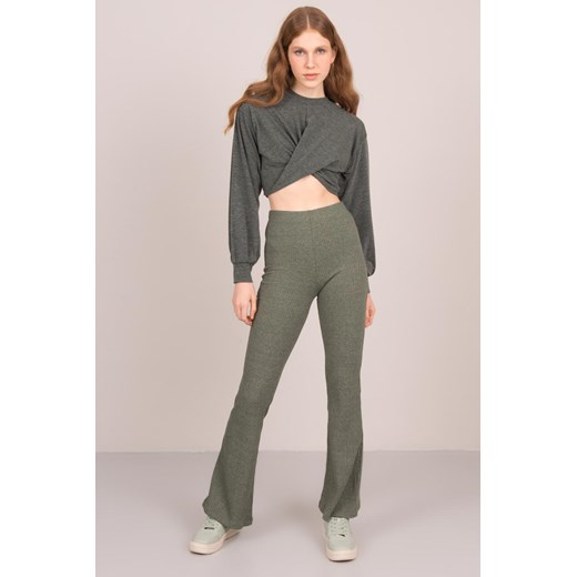 BSL Khaki dzianinowe spodnie dzwony Sheandher.pl M Sheandher.pl