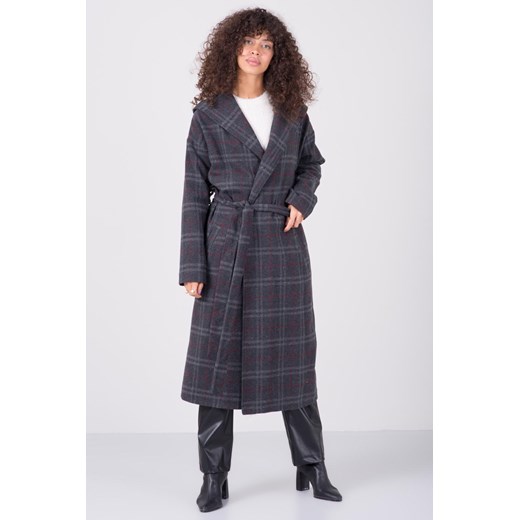 BSL Grafitowy płaszcz w kratę z kapturem Sheandher.pl XS Sheandher.pl