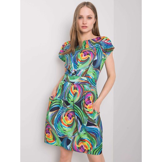 RUE PARIS Granatowa sukienka w kolorowe desenie Sheandher.pl S\M Sheandher.pl