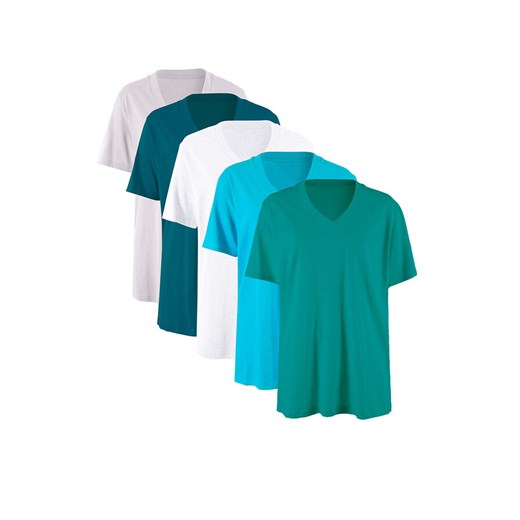 Długi shirt z dekoltem w szpic (5 sztuk), krótki rękaw | bonprix 52/54 bonprix