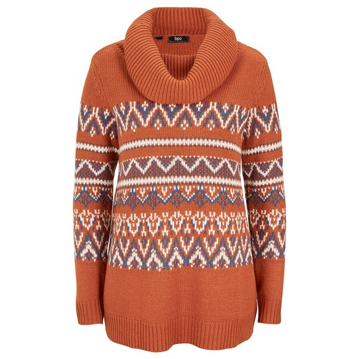 Sweter w norweski wzór, z szerokim golfem, fason o linii litery A | bonprix 44/46 bonprix promocja