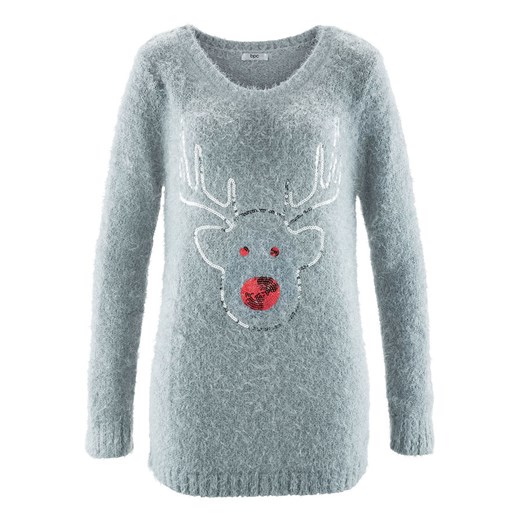 Sweter bożonarodzeniowy z motywem renifera z cekinami | bonprix 36/38 bonprix
