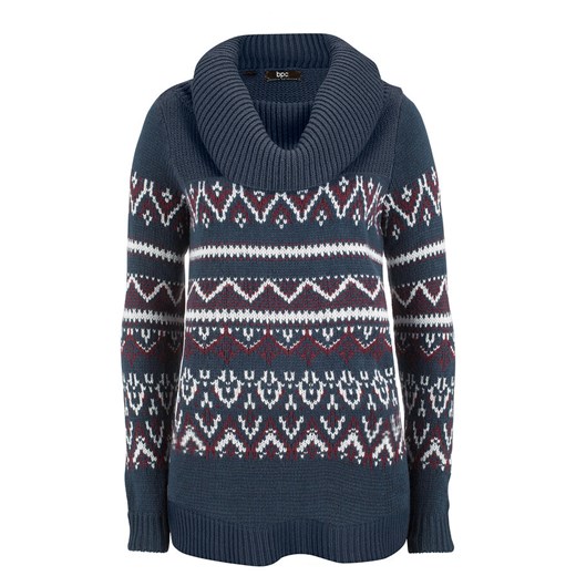 Sweter w norweski wzór, z szerokim golfem, fason o linii litery A | bonprix 48/50 okazyjna cena bonprix