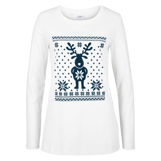 Shirt bawełniany z długim rękawem i bożonarodzeniowym motywem | bonprix 44/46 bonprix