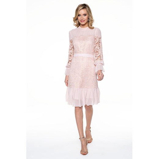 Koronkowa sukienka koktajlowa w kolorze różowym 58117 Lavard 34 promocyjna cena Lavard
