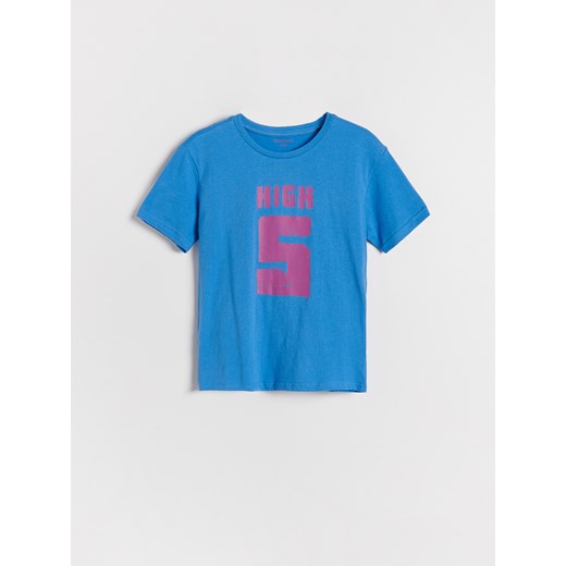 Reserved - Bawełniany t-shirt z napisem - Niebieski Reserved 158 Reserved