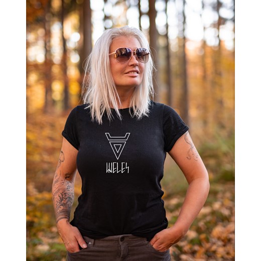 Czarna koszulka z motywem Słowiańskim - T-shirt damski czarny z nadrukiem - Dreskot L dreskot